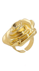 Yima Adjustable Metal Rose Flower Ring - Gold