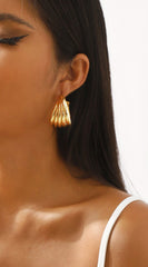 Twist Metal Striped Hoop Earrings - Gold