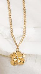 Jia Rhinestone Metal Floral Pendant Necklace - Gold