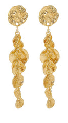 Long Layered Metal Disc Dangle Earrings - Gold