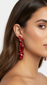 Lara Rhinestone Dangle Drop Earrings - Red