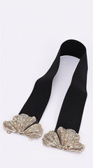 Fia Flower Gold Metal Buckle Elastic Belt - Black