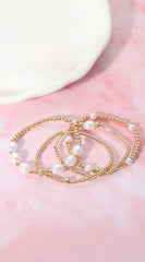 Tia 4pcs Pearl Metal Ball Beaded Stretch Bracelets - Gold