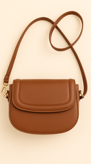 Faux Leather Crossbody Bag - Brown