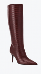 Isolde Croc-Embossed High Heel Boots - Burgundy
