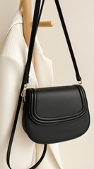 Faux Leather Crossbody Bag - Black