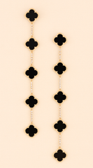 Emy Jeweled Clover Charm Drop Earrings - Black