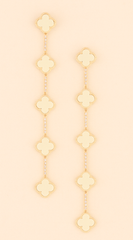 Emy Jeweled Clover Charm Drop Earrings - Ivory