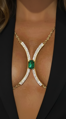 Elara Crystal Green Gem Bra Chain - Gold