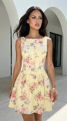 Positano Floral Print Mini Dress - Yellow