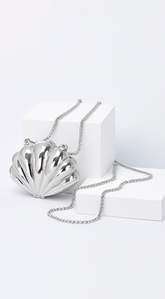 Coraline Shell Metal Mini Clutch Purse - Silver