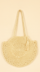 Circle Straw Summer Tote Bag - Ivory