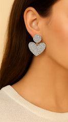 Lux Heart Rhinestone Earrings - Silver