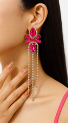 Lux Long Crystal Drop Earrings - Pink