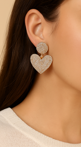 Lux Heart Rhinestone Earrings - Gold