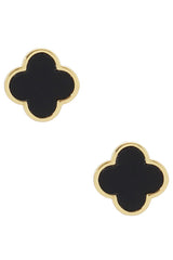 Gold Dipped Clover Stud Earrings - Black