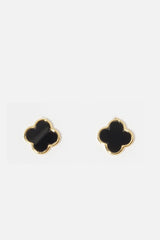 Gold Dipped Clover Stud Earrings - Black