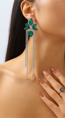 Lux Long Crystal Drop Earrings - Green