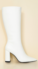 Sasha Block Heel Pointed Toe Boots - White
