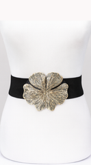 Fia Flower Gold Metal Buckle Elastic Belt - Black