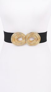 Uma Gold Metal Buckle Elastic Belt - Black