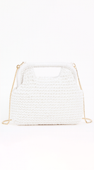 Palmira Faux Straw Clutch - White