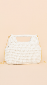 Palmira Faux Straw Clutch - White