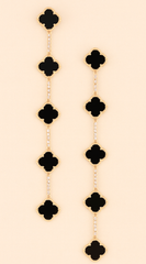 Emy Jeweled Clover Charm Drop Earrings - Black