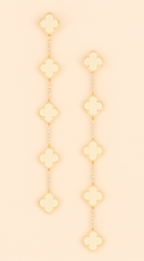 Emy Jeweled Clover Charm Drop Earrings - Ivory