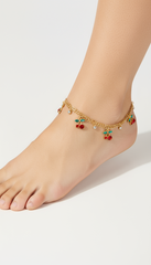 Cherry Stone Cluster Charm Anklet - Gold