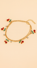 Cherry Stone Cluster Charm Anklet - Gold
