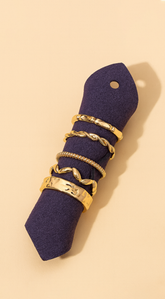 Ella Mixed Textured 5pc Stackable Rings - Gold