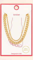 Nina Metal Chain Link Double Layered Anklet - Gold