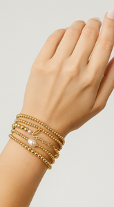 Via Love Metal Ball Pearl Stretch 5pc Bracelets - Gold