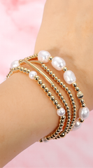 Tia 4pcs Pearl Metal Ball Beaded Stretch Bracelets - Gold