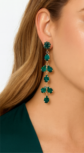 Tia Long Drop Crystal Chandelier Earrings - Green