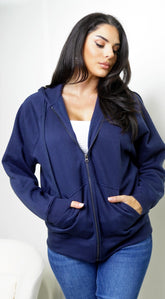 Off Duty Zip Up Boyfriend Hoodie - Navy