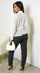 Dove High Waist Pintuck Detail Pants - Gray