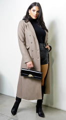 Rita Double-Breasted Longline Notch Collar Coat - Mocha