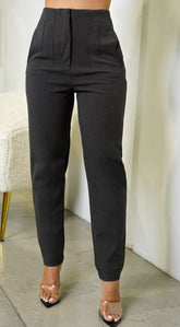 Dove High Waist Pintuck Detail Pants - Gray