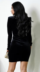 Aless V Neck Front Twist Velvet Mini Dress - Black