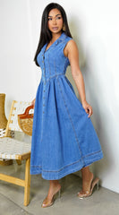 Hope Sleeveless Denim Midi Dress - Blue