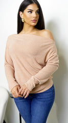 Tala Slouch Off Shoulder Knit Sweater - Peach