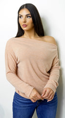 Tala Slouch Off Shoulder Knit Sweater - Peach