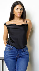 Celestine Satin Cowl Neck Bodysuit - Black