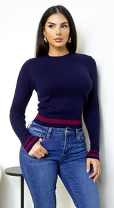 Academia Crew Sweater - Navy Burgundy