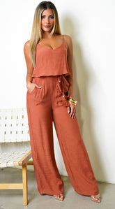 Rya Cami Layered Jumpsuit - Brick