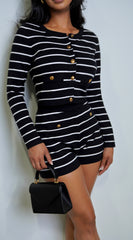 Angelika Stripe Button Down Cardigan Shorts Set