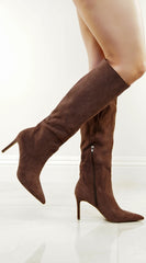 Tassa Faux Suede Pointed Toe Boots - Brown