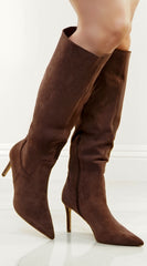 Tassa Faux Suede Pointed Toe Boots - Brown